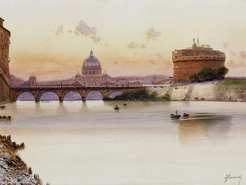 1858-Federico Schianchi - Veduta del Tevere e Castel Sant'Angelo